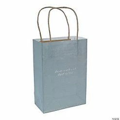 Hot Sale 👍 6 1/2" x 3" x 9" Medium Personalized Silver Kraft Paper Gift Bags with Silver Foil - 12 Pc. 🧨