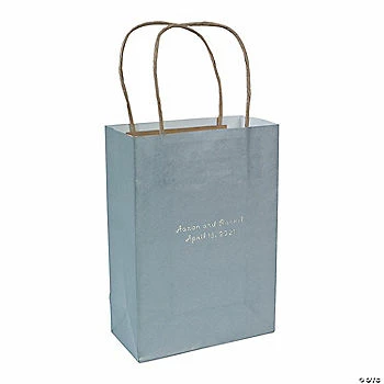 Hot Sale π 6 1/2" x 3" x 9" Medium Personalized Silver Kraft Paper Gift Bags with Silver Foil - 12 Pc. 𧨠3 Hot Sale π 6 1/2" x 3" x 9" Medium Personalized Silver Kraft Paper Gift Bags with Silver Foil - 12 Pc. π§¨