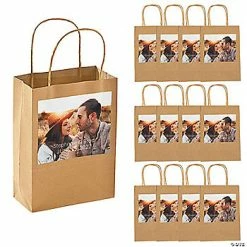 Outlet 👏 6 1/2" x 9" Custom Photo Medium Wedding Kraft Paper Gift Bags - 12 Pc. 🤩