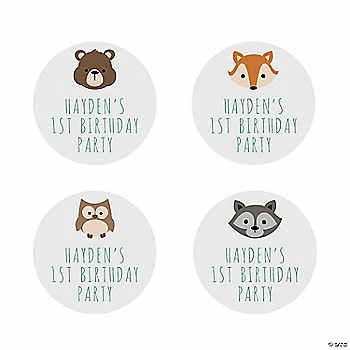 Discount ⌛ Personalized Woodland Animal Favor Stickers - 80 Pc. 🧨 3 Discount ⌛ Personalized Woodland Animal Favor Stickers - 80 Pc. 🧨
