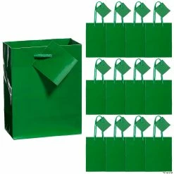 Cheapest 🌟 5 1/2" - 13" Green Paper Gift Bags with Tag - 12 Pc. 🎁