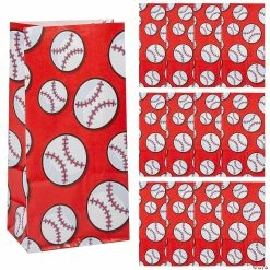 Budget π― 5 1/4" x 10" βΎ Baseball Paper Treat Bags - 12 Pc. π
