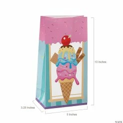 New 🥰 5" x 10" Large Ice Cream Treat Bags with Cherry Stickers - 48 Pc. 😀 -Cheap Birthday Party Favors Store 5 x 10 large ice cream treat bags with cherry stickers 48 pc 14104812 a01