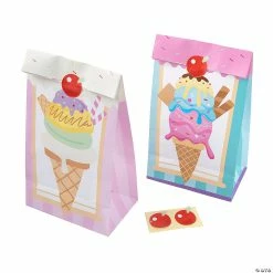 New 🥰 5" x 10" Large Ice Cream Treat Bags with Cherry Stickers - 48 Pc. 😀 -Cheap Birthday Party Favors Store 5 x 10 large ice cream treat bags with cherry stickers 48 pc 14104812 a02