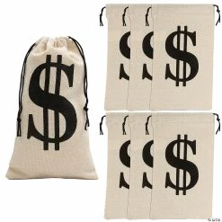 Best Pirce ⌛ 6" x 10" Large Dollar Sign Canvas Drawstring Bags - 6 Pc. 🎉