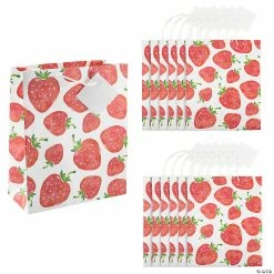 Outlet π₯ 7 1/4" x 9" Medium Strawberry Gift Bags with Tags - 12 Pc. π