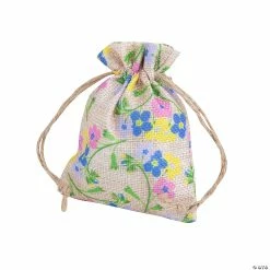 Deals 👍 Mini Floral Print Burlap Drawstring Bags – 12 Pc. 🛒