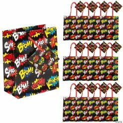 New π₯ Small Superhero Paper Gift Bags with Tags - 12 Pc. β